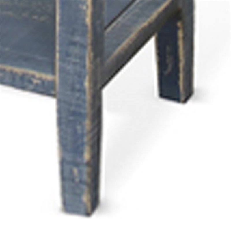 Rena Side End Table- 2 Drawers 1 Shelf- 28 Inch Rustic Blue Mahogany
