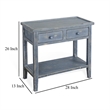 Rena Side End Table- 2 Drawers 1 Shelf- 28 Inch Rustic Blue Mahogany
