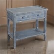 Rena Side End Table- 2 Drawers 1 Shelf- 28 Inch Rustic Blue Mahogany
