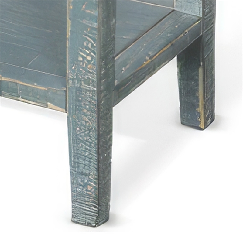 Rena Side End Table- 2 Drawers 1 Shelf- 28 Inch Rustic Green Mahogany