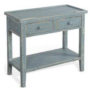 Rena Side End Table- 2 Drawers 1 Shelf- 28 Inch Rustic Green Mahogany
