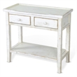 Rena Side End Table- 2 Drawers 1 Shelf- 28 Inch Rustic White Mahogany