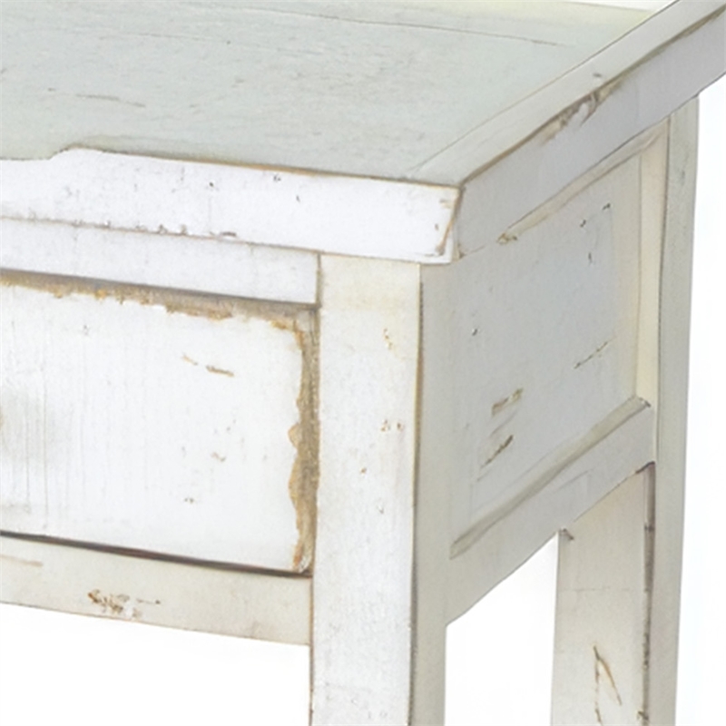 Rena Side End Table- 2 Drawers 1 Shelf- 28 Inch Rustic White Mahogany