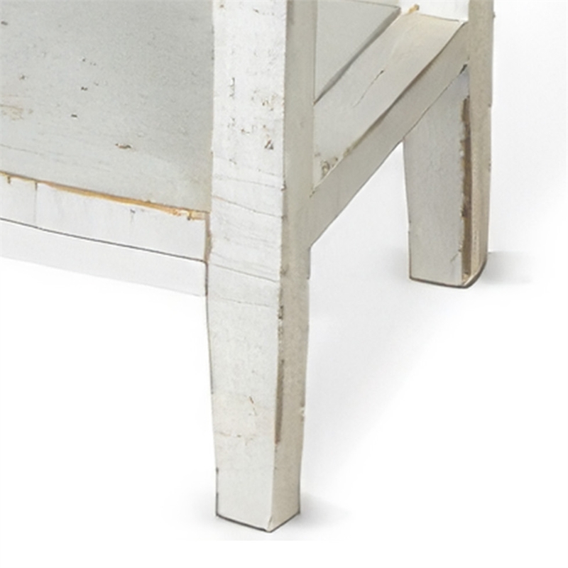 Rena Side End Table- 2 Drawers 1 Shelf- 28 Inch Rustic White Mahogany