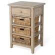 Rena End Table- 3 Natural Rattan Storage Baskets- 20 Inch Brown Wood