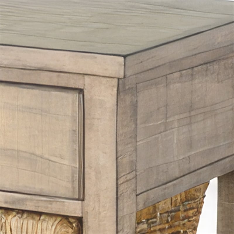 Rena End Table- 3 Natural Rattan Storage Baskets- 20 Inch Brown Wood