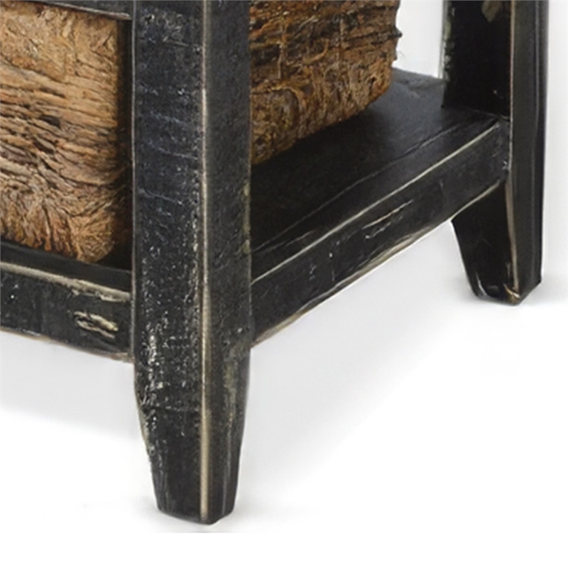 Rena End Table- 3 Natural Rattan Storage Baskets- 20 Inch Black Wood