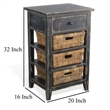 Rena End Table- 3 Natural Rattan Storage Baskets- 20 Inch Black Wood