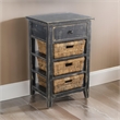 Rena End Table- 3 Natural Rattan Storage Baskets- 20 Inch Black Wood
