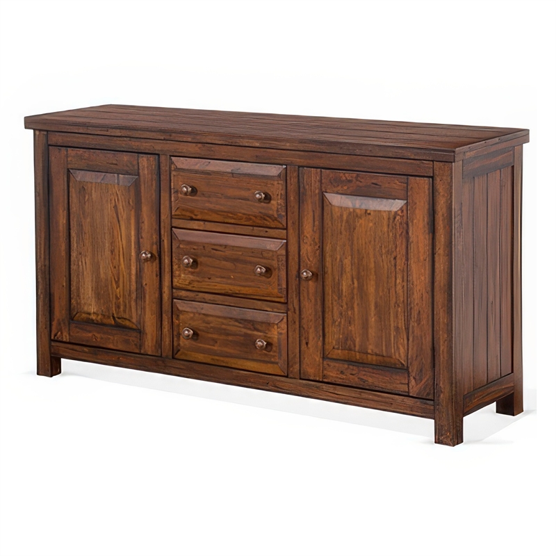 Reggie Buffet Console- 3 Drawers and 2 Cabinet- 66 Inch Brown Mahogany