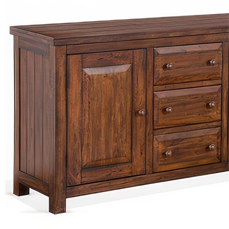 Reggie Buffet Console- 3 Drawers and 2 Cabinet- 66 Inch Brown Mahogany