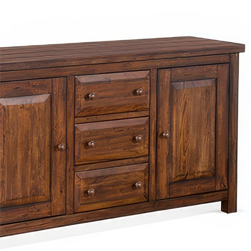 Reggie Buffet Console- 3 Drawers and 2 Cabinet- 66 Inch Brown Mahogany