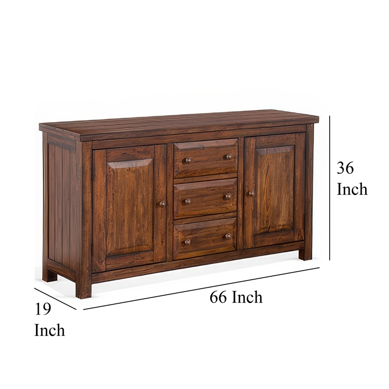 Reggie Buffet Console- 3 Drawers and 2 Cabinet- 66 Inch Brown Mahogany