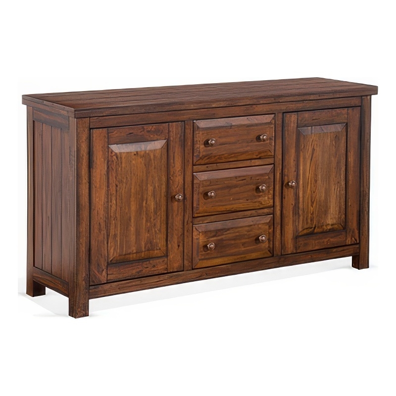 Reggie Buffet Console- 3 Drawers and 2 Cabinet- 66 Inch Brown Mahogany