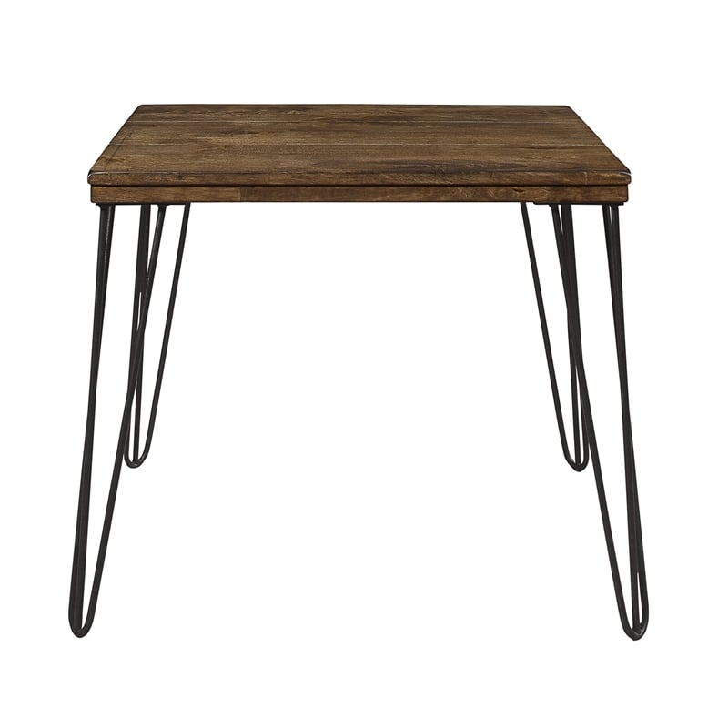 Hali 22 Inch Side End Table- Rubberwood- Black Metal Hairpin Legs- Brown