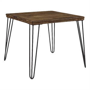 Hali 22 Inch Side End Table- Rubberwood- Black Metal Hairpin Legs- Brown