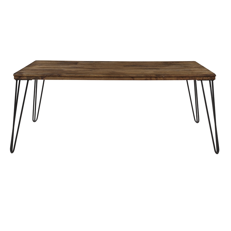 Hali 44 Inch Cocktail Coffee Table- Rubberwood- Black Metal Legs- Brown