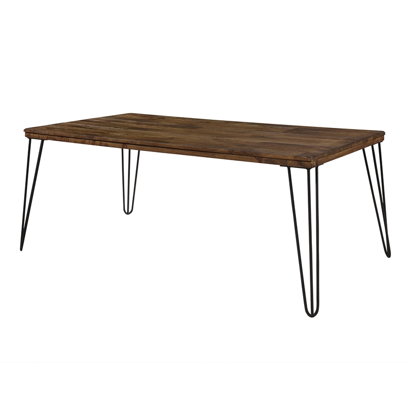 Hali 44 Inch Cocktail Coffee Table- Rubberwood- Black Metal Legs- Brown
