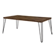 Hali 44 Inch Cocktail Coffee Table- Rubberwood- Black Metal Legs- Brown