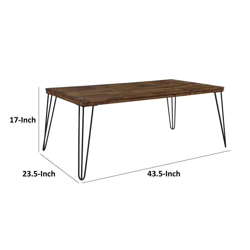 Hali 44 Inch Cocktail Coffee Table- Rubberwood- Black Metal Legs- Brown