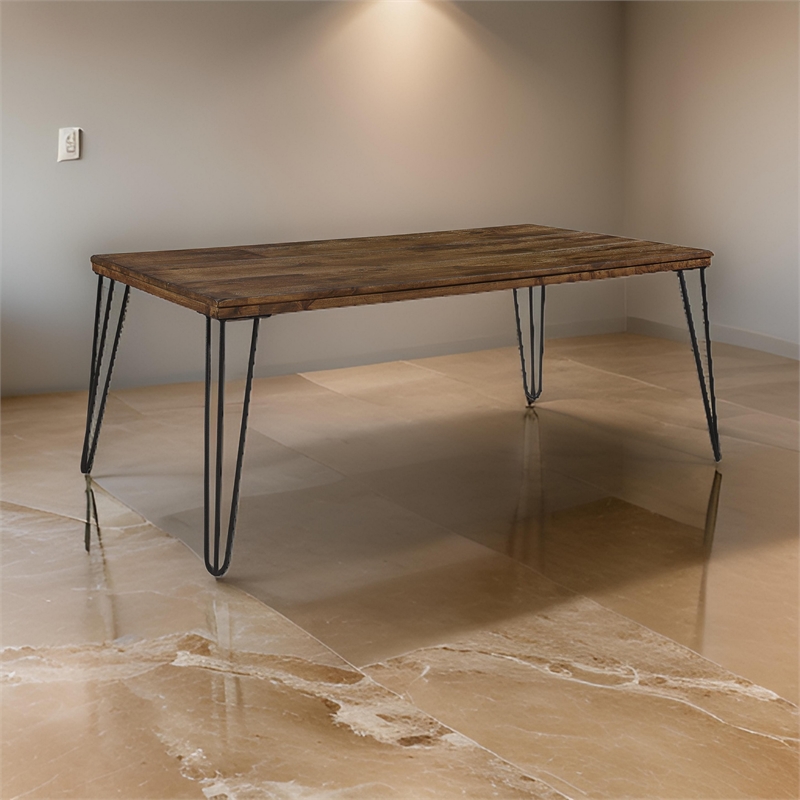 Hali 44 Inch Cocktail Coffee Table- Rubberwood- Black Metal Legs- Brown