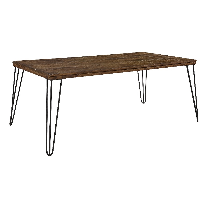 Hali 44 Inch Cocktail Coffee Table- Rubberwood- Black Metal Legs- Brown