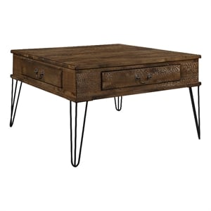 Itti 32 Inch Square Cocktail Coffee Table- 2 Drawers- Brown Wood- Black
