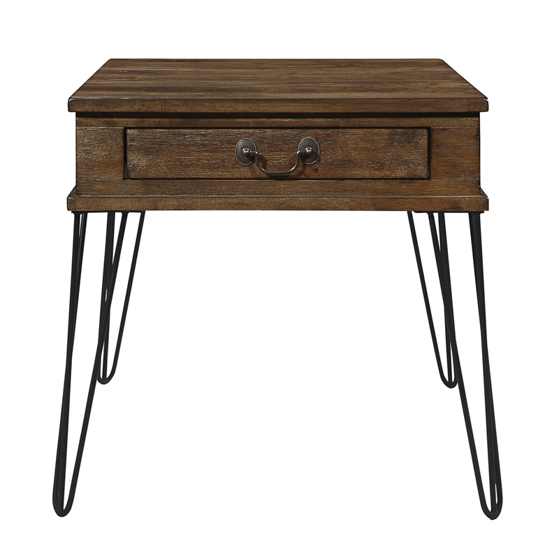 Itti 22 Inch Square Side End Table- 1 Drawer- Brown Solid Wood- Black