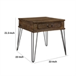 Itti 22 Inch Square Side End Table- 1 Drawer- Brown Solid Wood- Black