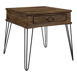 Itti 22 Inch Square Side End Table- 1 Drawer- Brown Solid Wood- Black