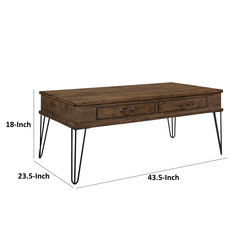 Itti 44 Inch Cocktail Coffee Table- 2 Drawers- Rectangular- Brown- Black