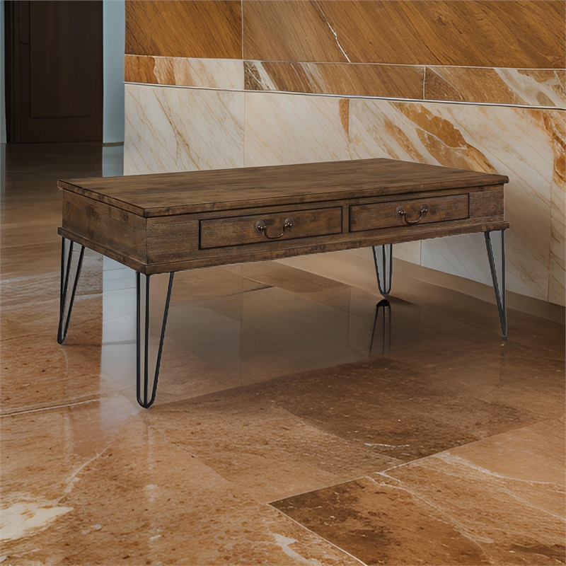 Itti 44 Inch Cocktail Coffee Table- 2 Drawers- Rectangular- Brown- Black