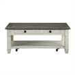 Rome 48 Inch Cocktail Coffee Table- 2 Drawers- White and Brown- Solid Wood