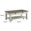 Rome 48 Inch Cocktail Coffee Table- 2 Drawers- White and Brown- Solid Wood