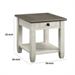 Rome 26 Inch Side End Table- Square- 1 Drawer- Brown- White- Solid Wood