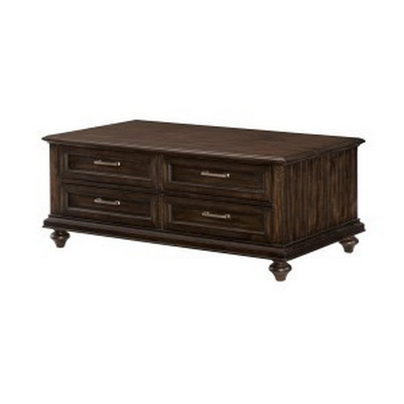 Berey 48 Inch Cocktail Coffee Table- 4 Drawers- Driftwood Brown Wood