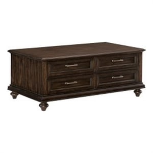 Berey 48 Inch Cocktail Coffee Table- 4 Drawers- Driftwood Brown Wood
