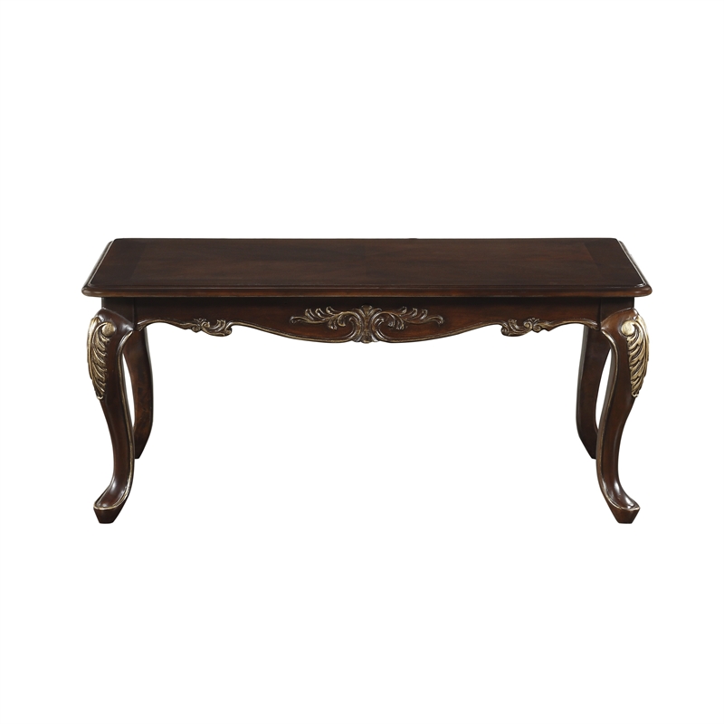 Croy 48 Inch Coffee Table- Rectangular Top- Cabriole Legs- Cherry Brown