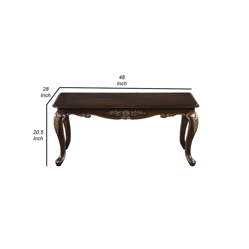 Croy 48 Inch Coffee Table- Rectangular Top- Cabriole Legs- Cherry Brown