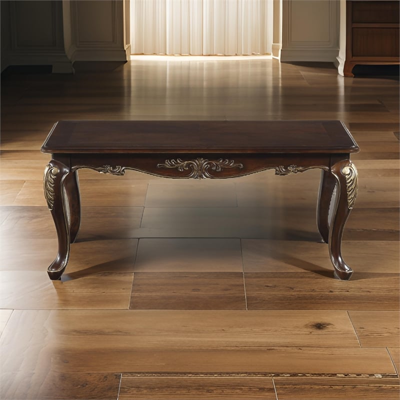Croy 48 Inch Coffee Table- Rectangular Top- Cabriole Legs- Cherry Brown