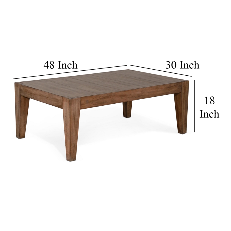 Yael Coffee Table- Tapered Legs- 48 Inch Rectangular Top- Light Brown
