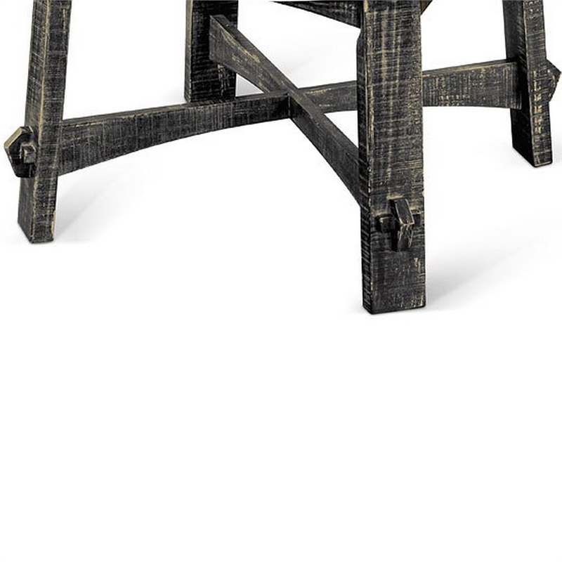 Rena Coffee Table- 36 Inch Round Top- Distressed Rustic Black Wood
