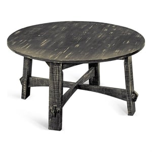 Rena Coffee Table- 36 Inch Round Top- Distressed Rustic Black Wood