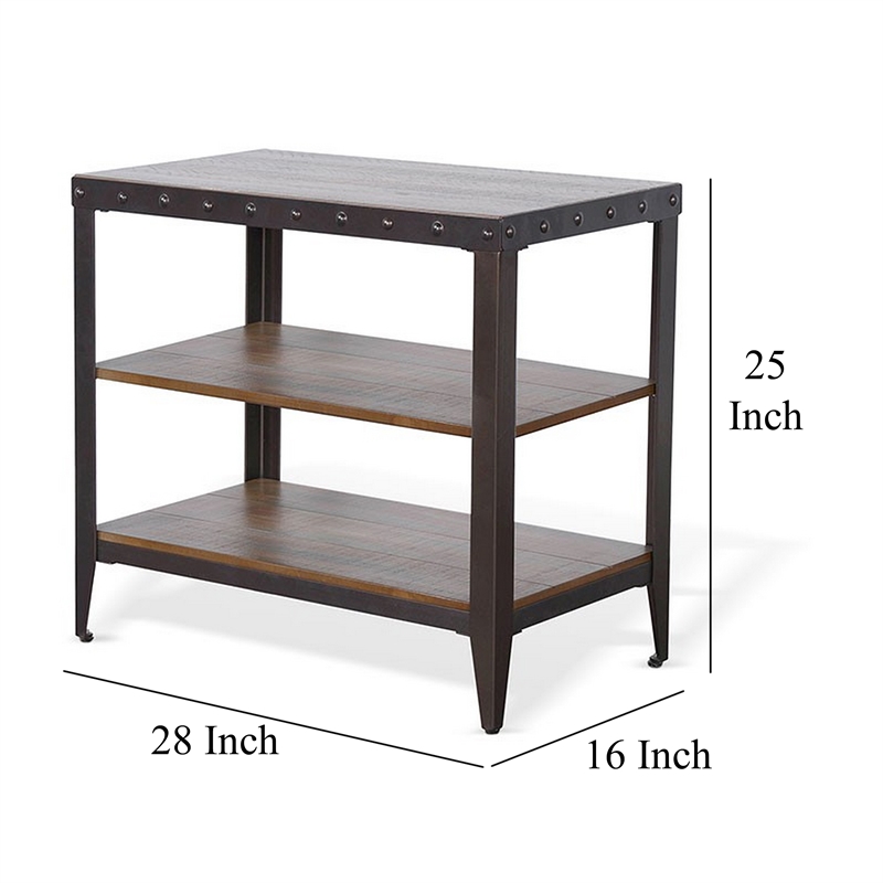 Ayka Chairside Table w 2 Shelf- Nailhead- 28 Inch Rectangular Brown