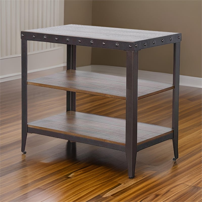 Ayka Chairside Table w 2 Shelf- Nailhead- 28 Inch Rectangular Brown