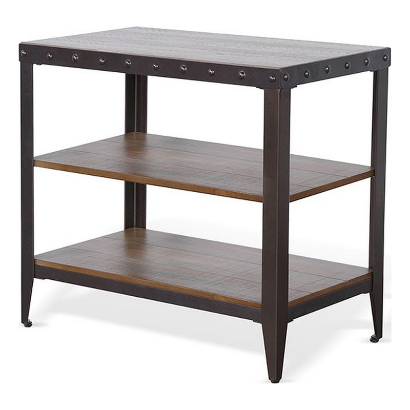 Ayka Chairside Table w 2 Shelf- Nailhead- 28 Inch Rectangular Brown