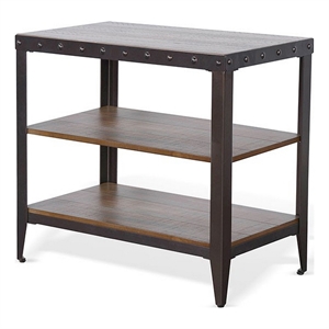 Ayka Chairside Table w 2 Shelf- Nailhead- 28 Inch Rectangular Brown