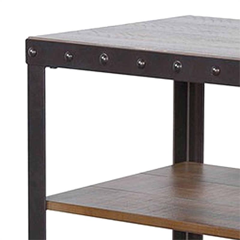 Ayka Chairside Table w 2 Shelf- Nailhead- 28 Inch Rectangular Brown