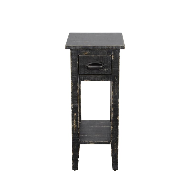 Rena Chairside Table w Drawer and Shelf- 14 Inch Black Mahogany Wood