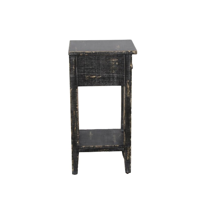 Rena Chairside Table w Drawer and Shelf- 14 Inch Black Mahogany Wood